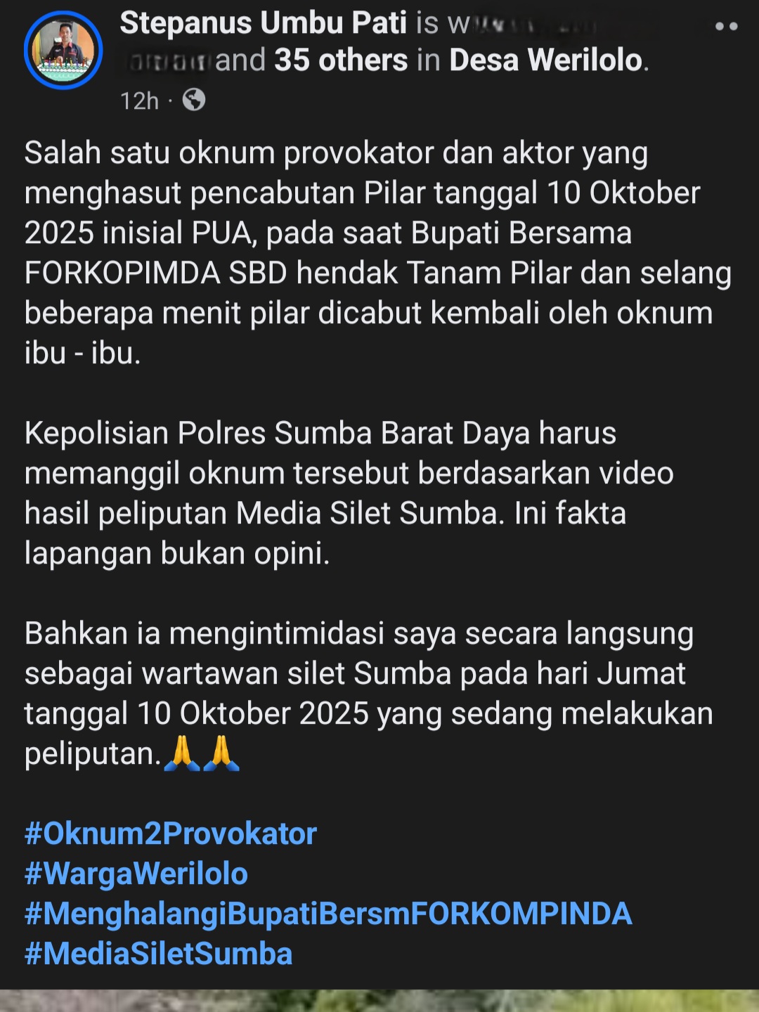 Unggahan Wartawan Silet Sumba Soal Dugaan Provokasi di Desa Werilolo Picu Pro dan Kontra Warganet