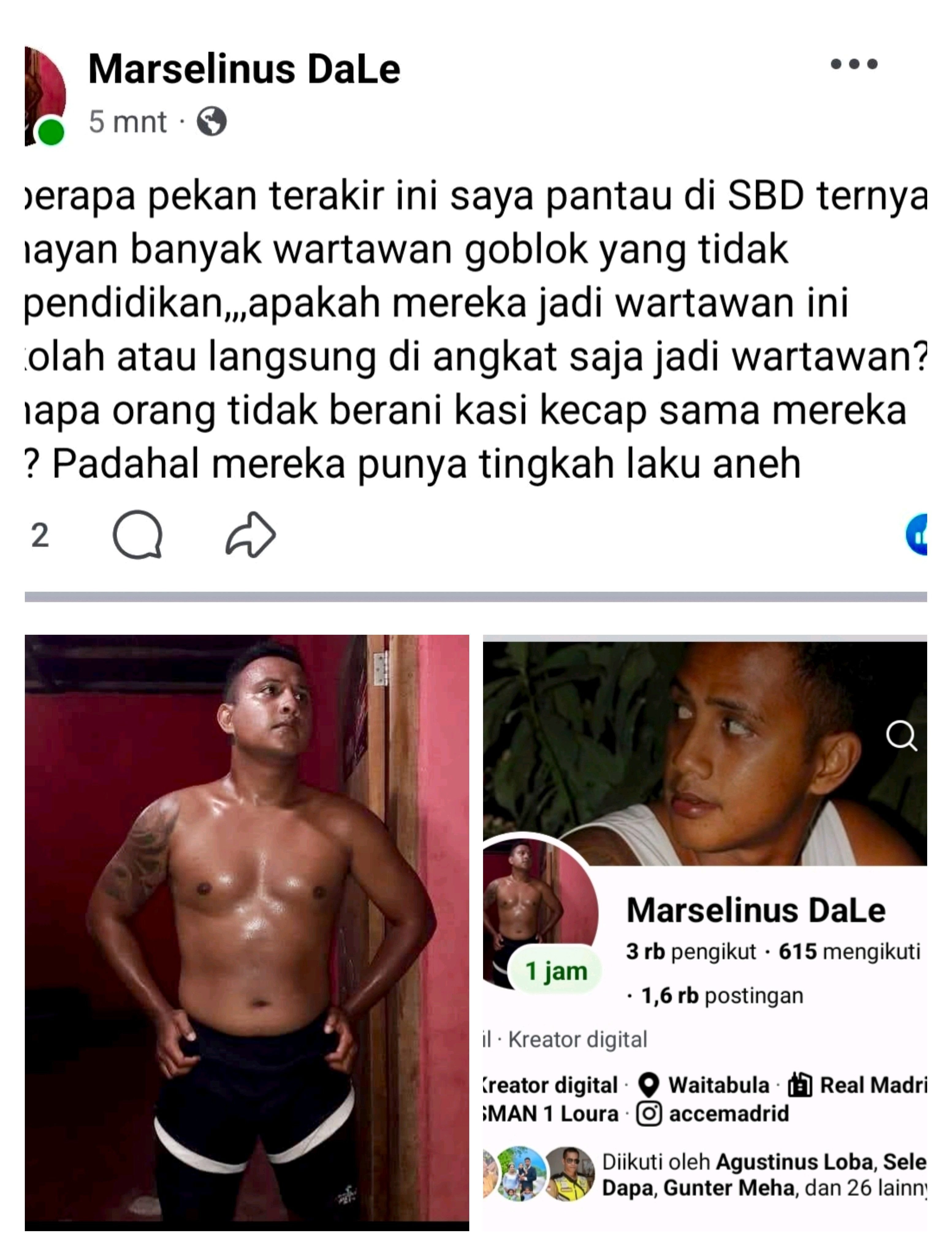 “Tanpa Bukti, Hanya Hinaan: Postingan FB Marselinus Dale Picu Polemik dan Dinilai Lecehkan Profesi Wartawan di SBD”