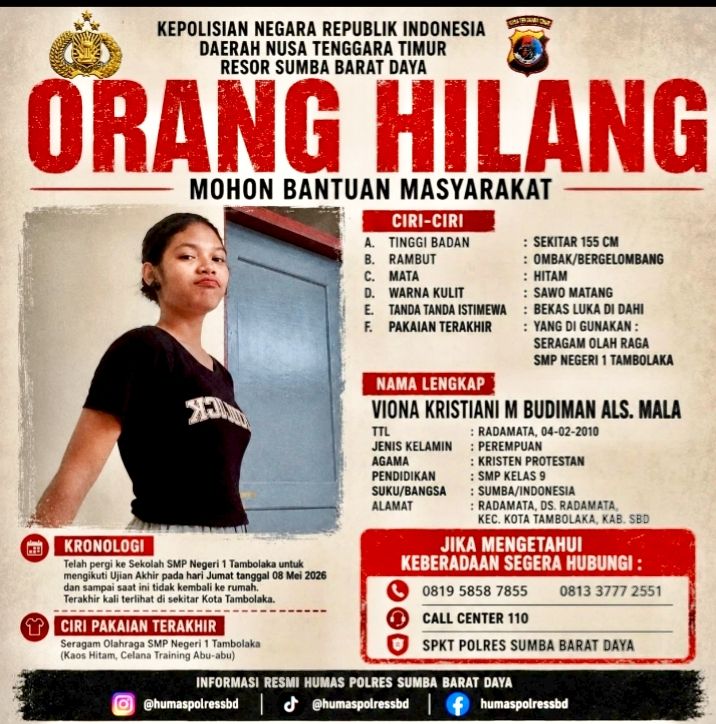 BREAKING NEWS Gerak Cepat Polres SBD, Siswi SMP yang Dilaporkan Hilang Berhasil Ditemukan di Waikabubak
