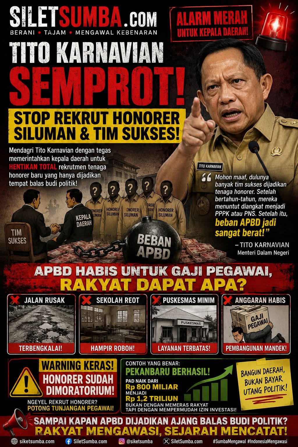 MENDAGRI TITO NGAMUK! KEPALA DAERAH DIMINTA HENTIKAN REKRUT HONORER SILUMAN