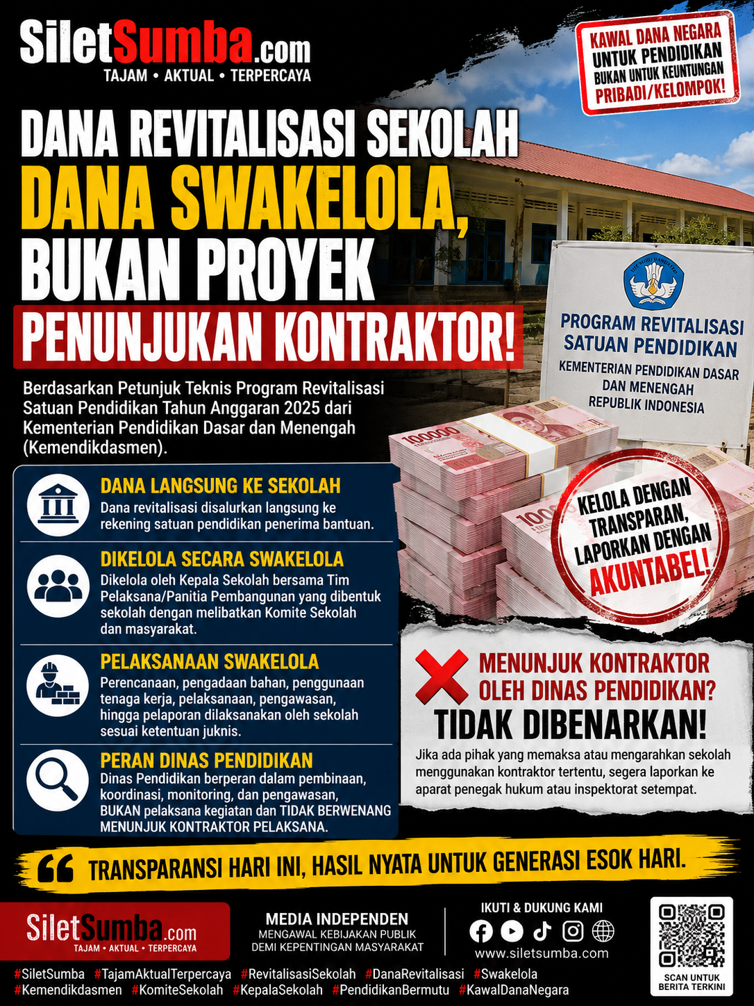 Dana Revitalisasi Sekolah Dikelola Secara Swakelola, Dinas Pendidikan Tidak Berwenang Menunjuk Kontraktor