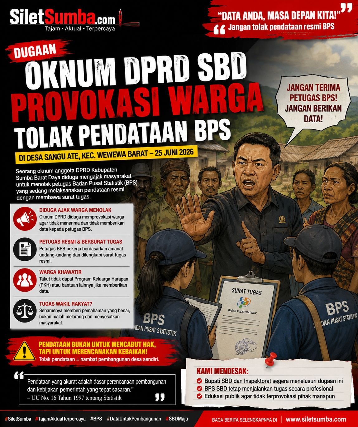 OKNUM DPRD SBD DIDUGA PROVOKASI WARGA TOLAK PENDATAAN BPS, KHAWATIR BERDAMPAK PADA PKH JADI SOROTAN