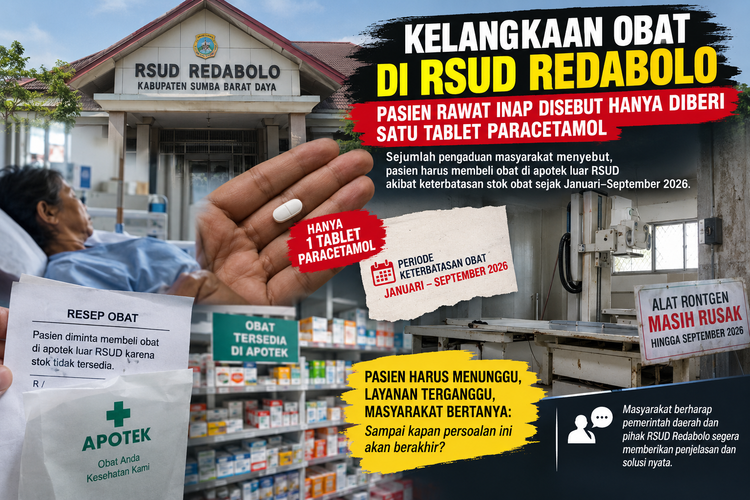 Kelangkaan Obat di RSUD Redabolo Disorot, Pasien Rawat Inap Disebut Hanya Diberi Satu Tablet Paracetamol